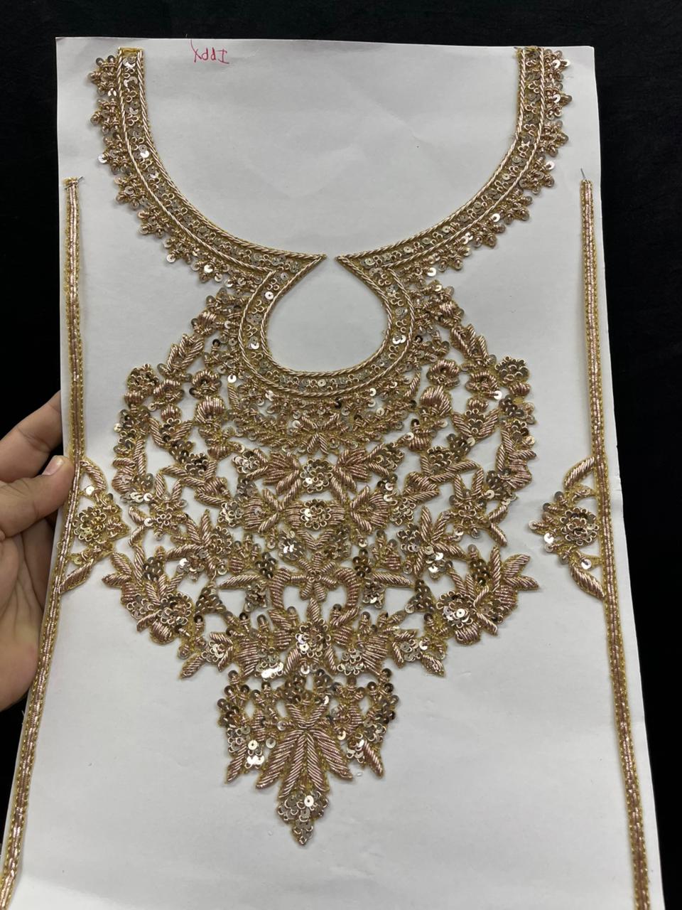 Handcrafted Dabka Work Neck Patches – Designer Ethnic Neck Patch for Kurti, Suits & Bridal Wear | Rose Gold