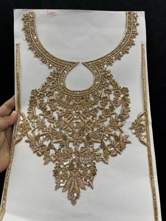 Handcrafted Dabka Work Neck Patches – Designer Ethnic Neck Patch for Kurti, Suits & Bridal Wear | Rose Gold