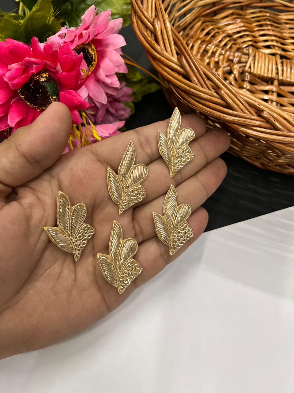 Handcrafted Leaf Patch for Dupattas & Sarees (Pack of 12) – Premium Traditional Embellishments | Rose Gold