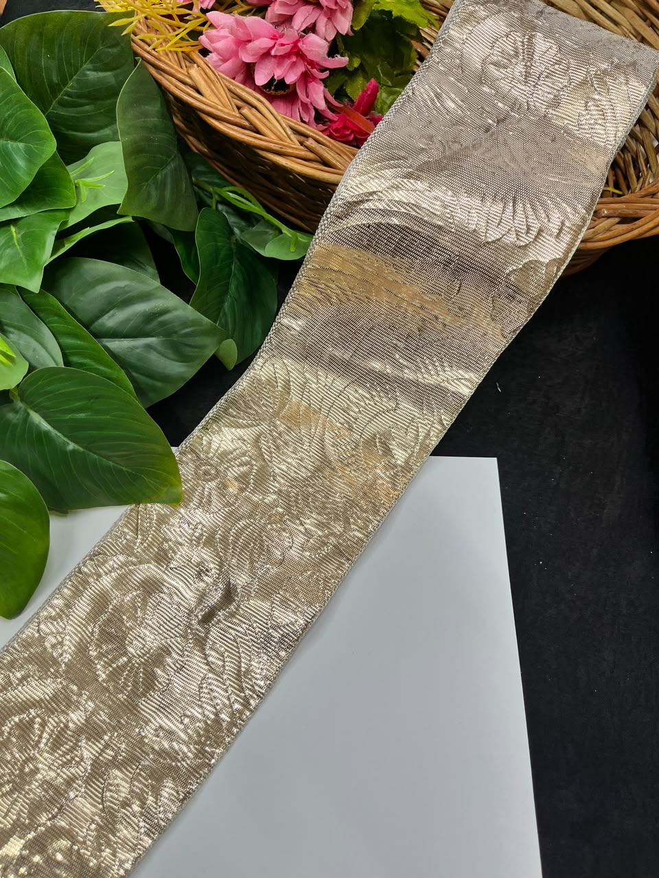 Artificial Plain Gota Lace for Skirts, Lehengas, Sarees & Dupattas – Decorative Gota Patti Lace Border (4 Inch) | DC1023 | Rose Gold