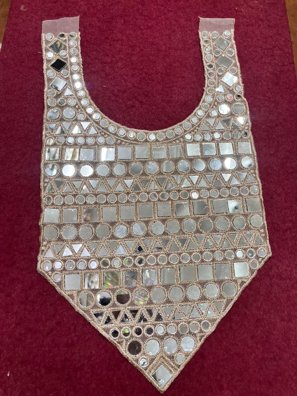 Mirror Work Neck Patch for Dresses & Kurtis – Elegant Designer Handcrafted Neck Applique | Rose Gold