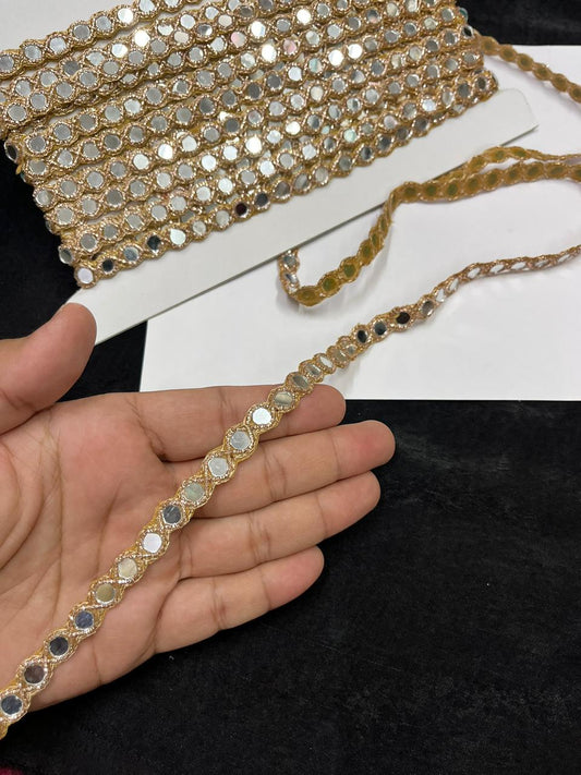 Handmade Real Mirror Work Lace Border for Sarees, Blouses & Dresses – Designer Mirror Lace Trim (Half Inch) | Rose Gold