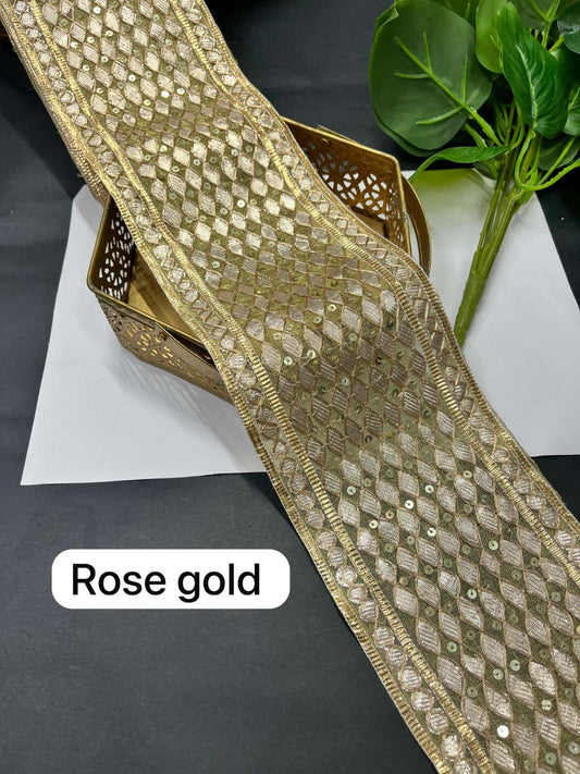 Handmade Rajasthani Gota Lace Border for Sarees, Lehengas & Dupattas – Wide Decorative Trim (9 Meter) | Rose Gold
