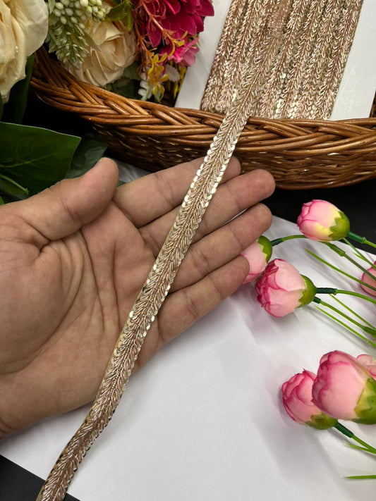 Handcrafted Zardozi Lace with Sequins – Premium Handmade Ethnic Lace Border for Sarees & Dupattas | Rose Gold
