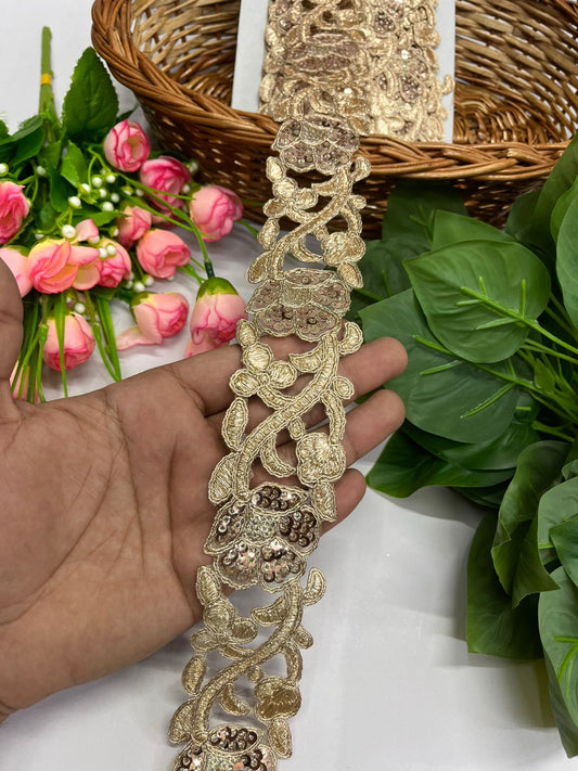 Sequence Gold Cutwork Lace Designs, Indian Lace Border - 9 Meter (2 Inch Width, Rose Gold)