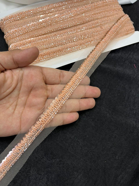 Beautiful Handcrafted Lace Trim for Sarees, Kurtis & Dresses – Decorative Handmade Embroidery Lace Border | Rose Gold