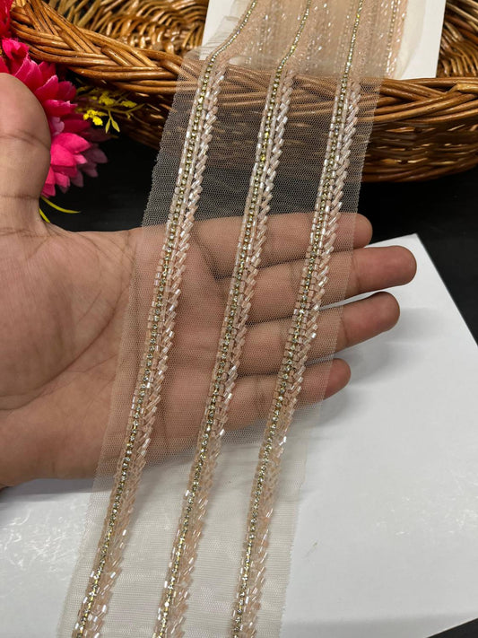 Zardosi & Cutdana Work Fancy Lace Border – Elegant Handcrafted Trim for Sarees, Lehengas & Designer Wear (9 Meter, 0.5 Inch Width) | Rose Gold