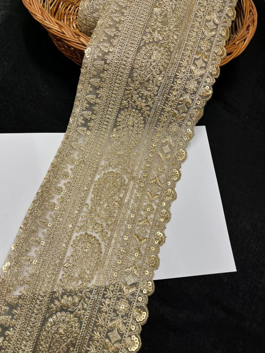 Beautiful Big Size Embroidered Zari Bridal Lace for Lehengas – Premium Lehenga Lace | Rose Gold