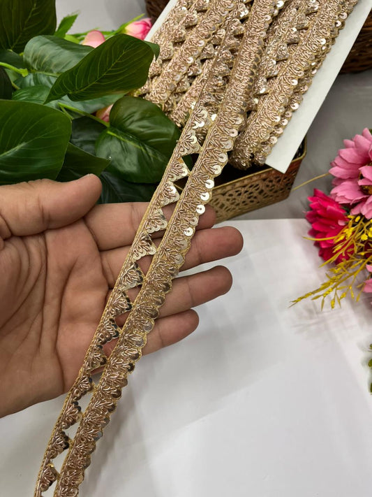 Handcrafted Cutwork Zardozi Borders – Premium 1 Inch Handmade Decorative Lace for Bridal & Ethnic Wear (9 Meter) | Rose Gold