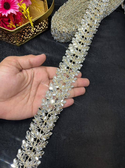 Gorgeous Real Mirror Designer Laces & Borders for Sarees, Dupattas & Craft Projects (9 Meter, 2 Inch Width) | Rose Gold