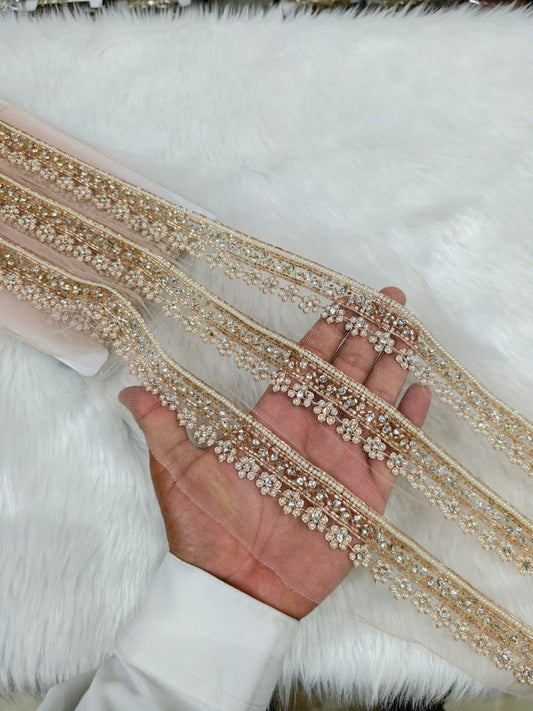 Handmade Zardosi Work Saree Laces Border – 9 Meters, 1-Inch Embroidered Trim for Sarees, Dupattas & Ethnic Wear | Rose Gold