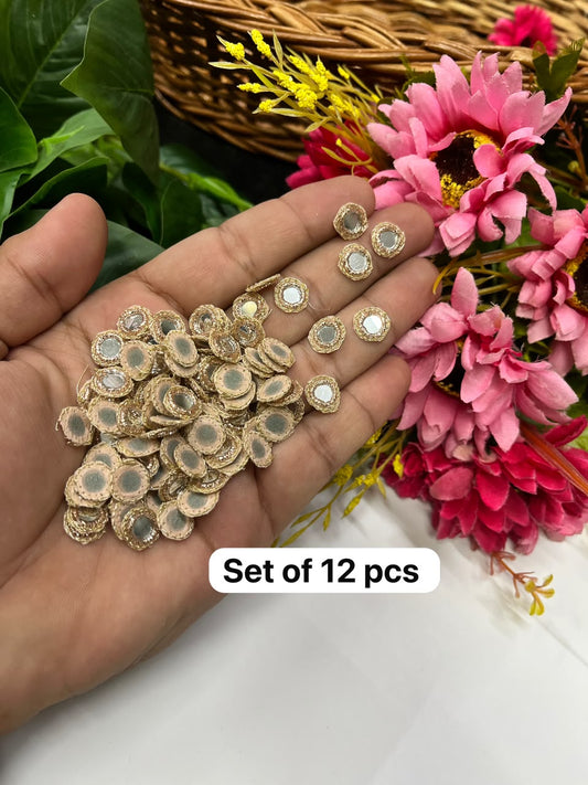Handcrafted Zardozi Mirror Work Round Patches for Sarees, Dupattas, Lehengas & Blouses – Decorative Appliqué Set of 12 | DC1021 | Rose Gold