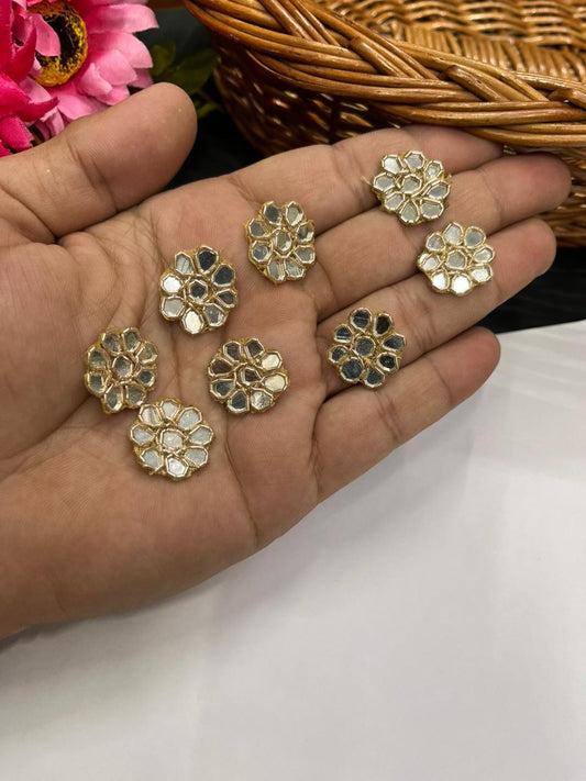 Handcrafted Mirror Work Round Butti (Pack of 12) – Premium Traditional Designer Embellishments | Rose Gold