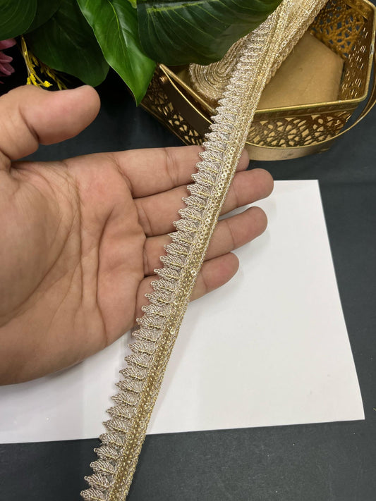 Blossom Gold Zari Embroidered Lace – 9 Meters, 1-Inch Elegant Border Trim for Sarees, Lehengas & Dupattas | Rose Gold
