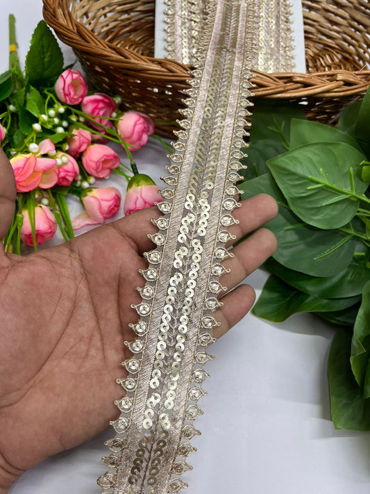 Embroidered Lace Design, Sewing Craft Ribbon - 9 Meter (2 Inch Width, Rose Gold)