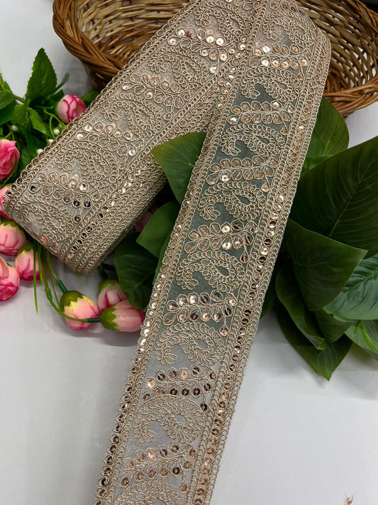 Embroidered Lace Design, Sewing Craft Ribbon Gold – Lace for Saree and Dupatta - 9 Meter (2.5 Inch Width, Rose Gold)