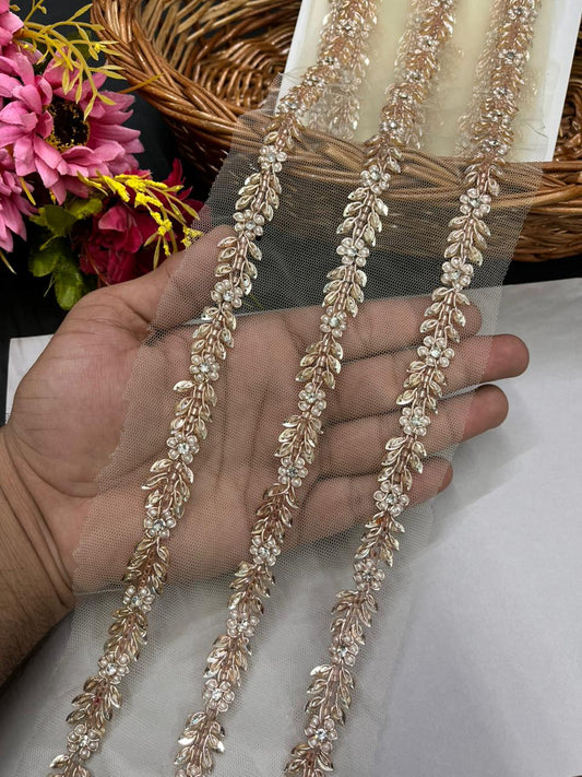 Traditional Handmade Lace Border – Perfect for Bridal Wear, Sarees, Dupattas & Couture Outfits (9 Meter, 0.5 Inch Width) | Rose Gold