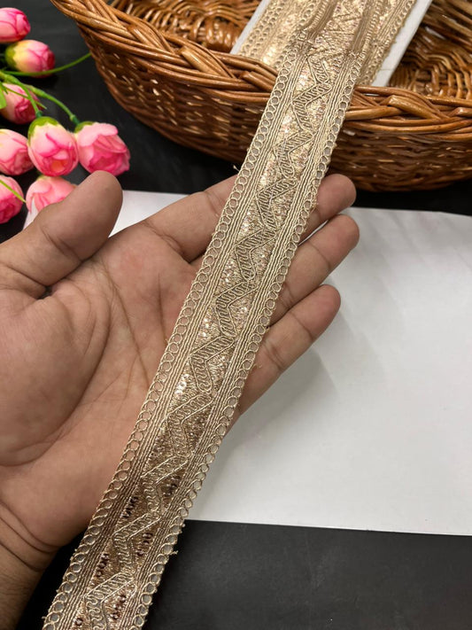 Affordable Multicolour Embroidered Lace Designs – Elegant Border Trim for Sarees, Dupattas & Lehengas (9 Meter, 1.5 Inch Width) | Rose Gold
