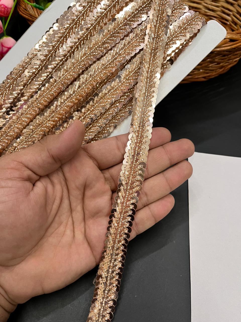 Artisan Handmade Lace – Fine Detailing & Premium Finish Border for Sarees, Dupattas, Lehengas & Dresses (9 Meter, 1 Inch Width) | Rose Gold