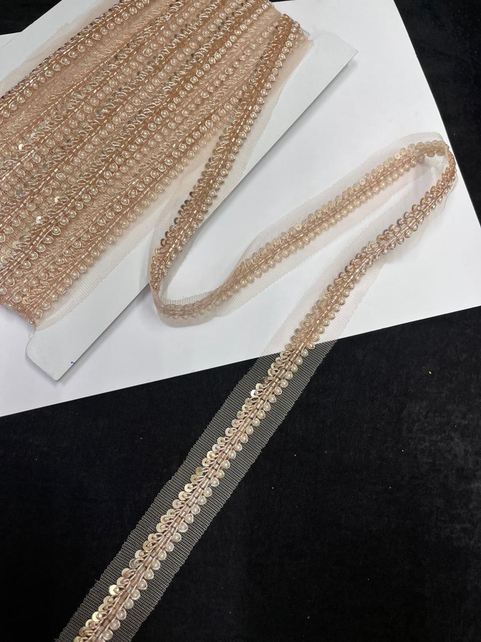 Handcrafted Cutdana (Bead) Lace with Sequins – Premium Handmade Designer Lace | Rose Gold