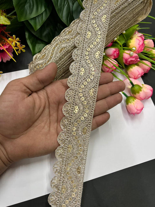 Elegant Golden Zari Embroidered Saree Laces – Premium 1.5 Inch Gold Designer Border for Dupattas, Lehengas & Festive Wear (9 Meter) | Rose Gold