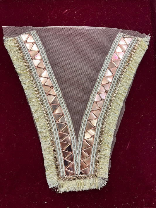 Designer Handcrafted Neck Patch for Women's Dresses, Kurtis & Blouses – Premium Embroidered Neckline Applique | DC0990 | Rose Gold