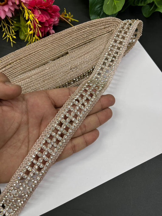 Diamond Work Lace Border – Premium 1 Inch Gold Embellished Lace for Sarees, Dupattas, Lehengas & Designer Wear (9 Meter) | Rose Gold