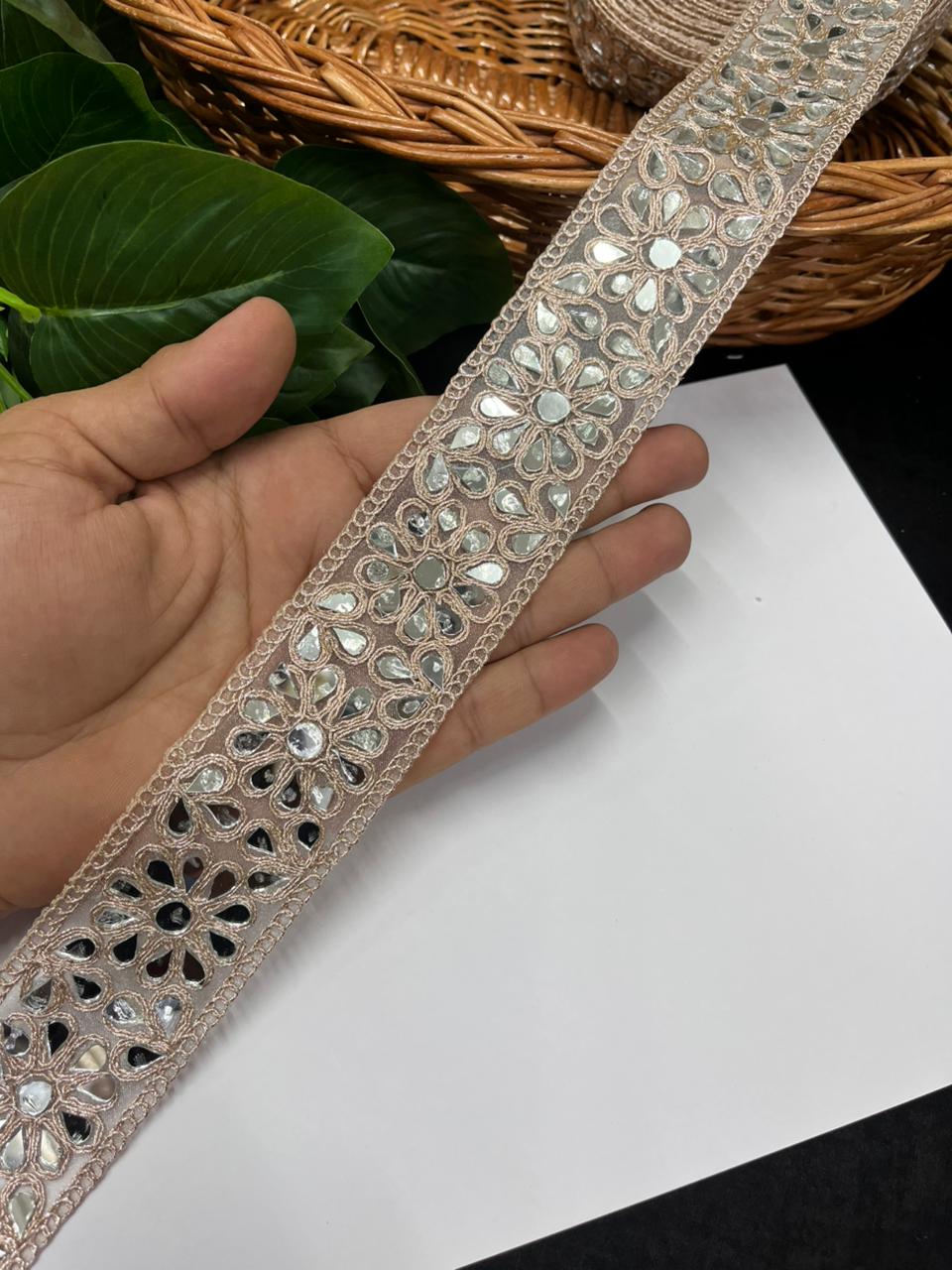 Luxurious Real Mirror Work Laces – Premium Designer Mirror Lace | Rose Gold