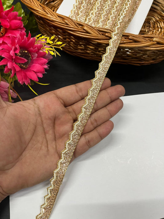 Cutdana Pipe Work with Pearl & Zardosi Work Handcrafted Lace – Handmade Decorative Lace for Sarees, Dupattas, and Dresses (9 mtr, 0.5 inch) | Rose Gold