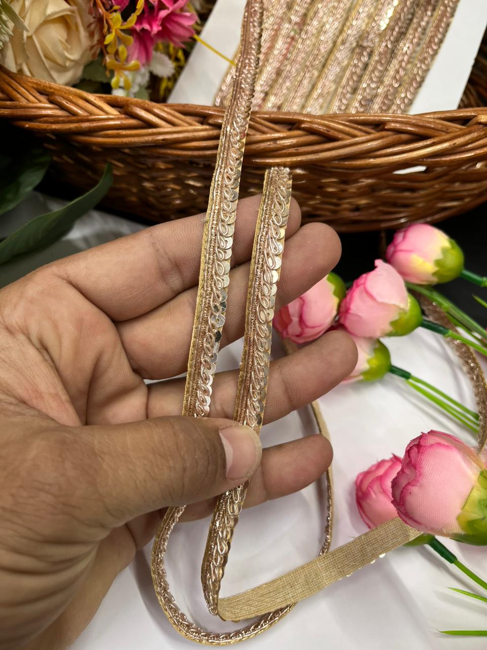 Thin Zardozi Lace – Premium Handmade Zardozi Border for Sarees, Dupattas & Ethnic Wear | Rose Gold