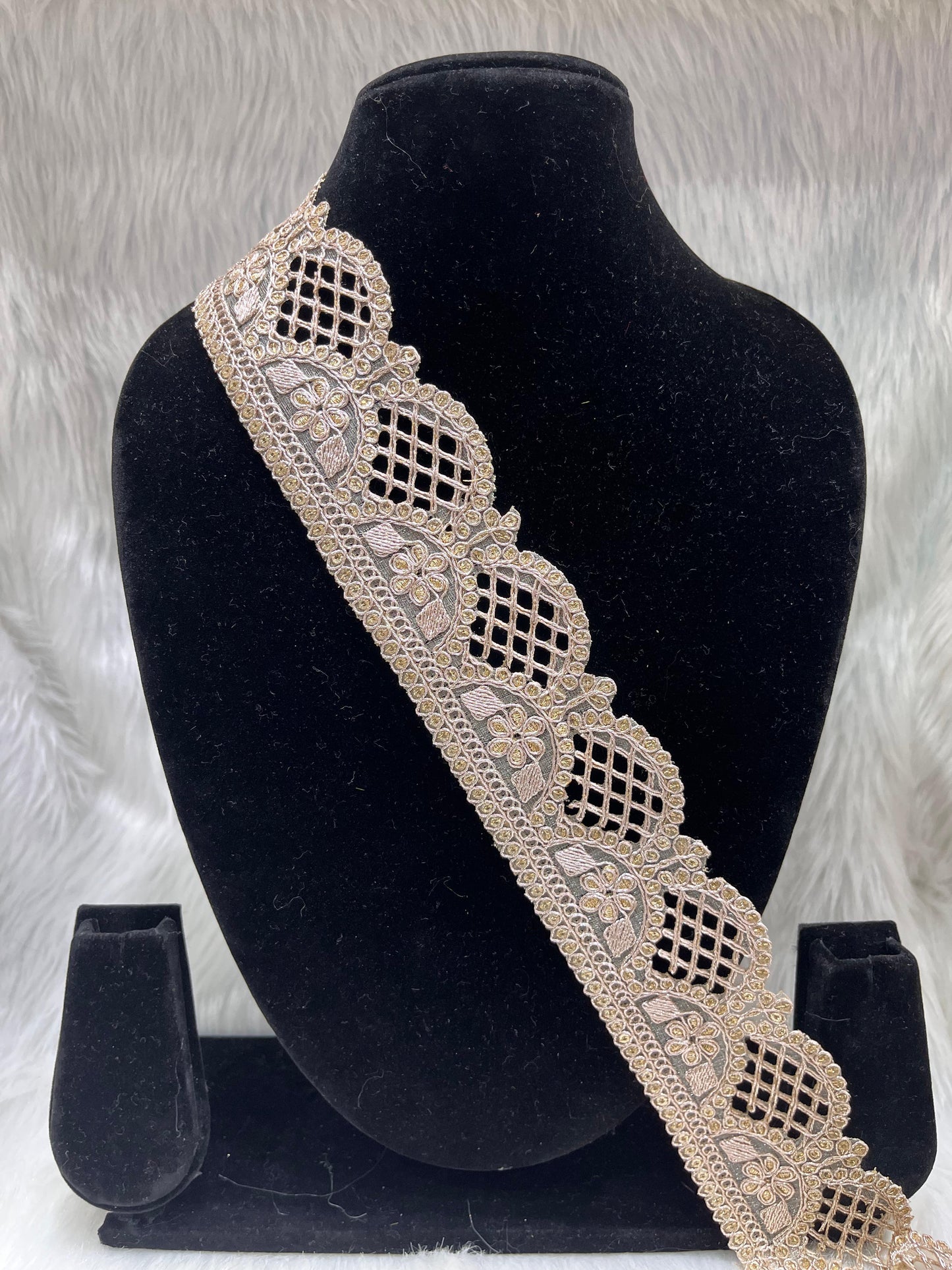 Gold Cutwork Embroidery Lace Border for Saree and Dupatta – 9 Meters, 2-Inch Width | Rose Gold