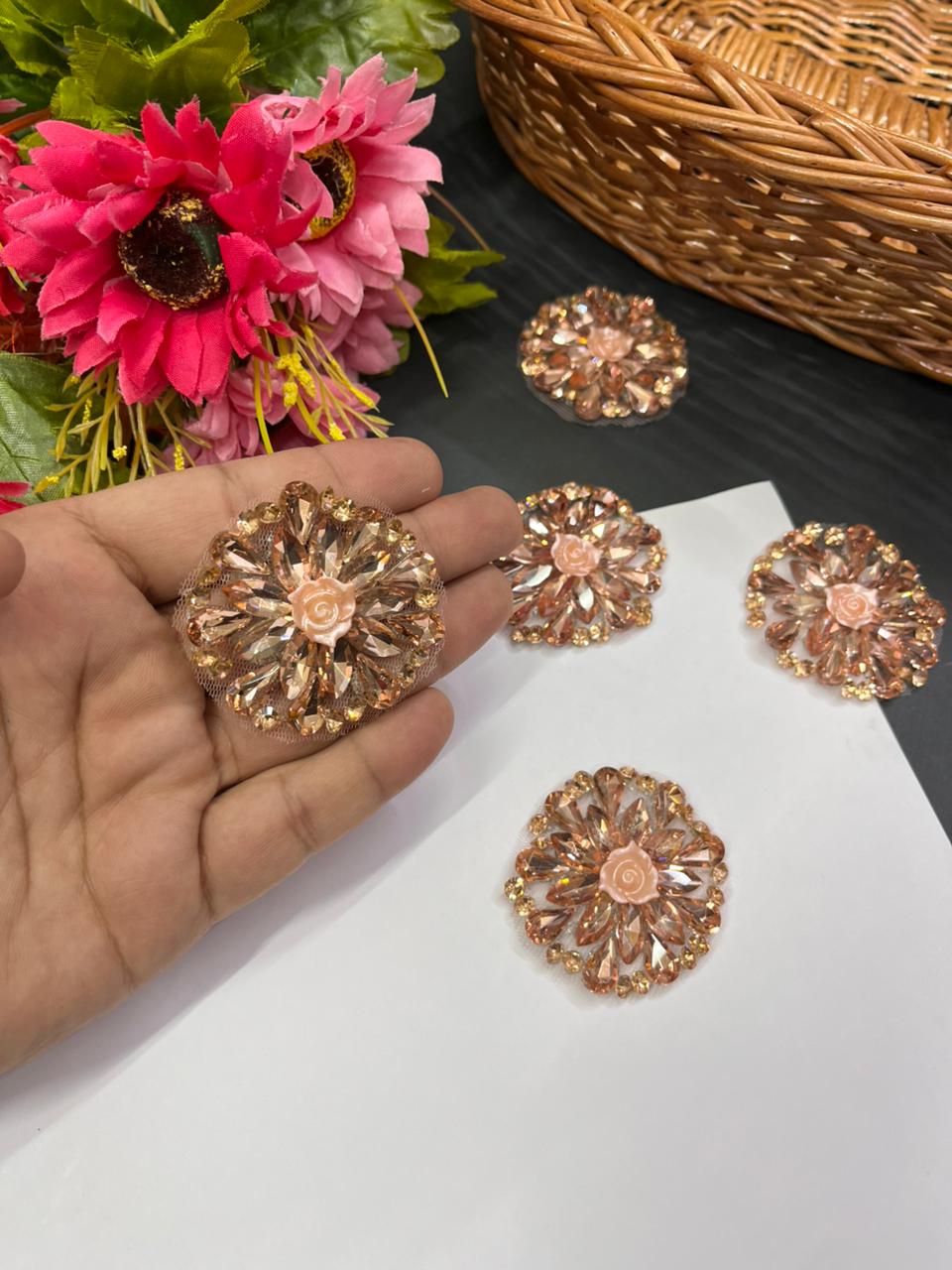 Handmade Crystal Patch – Premium Designer Patch for Ethnic & Fusion Wear | Rose Gold