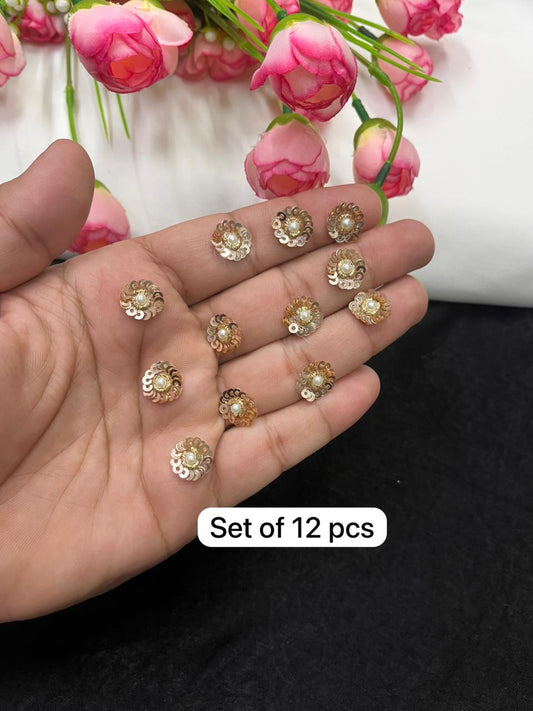 Handcrafted Sequins Work Small Patches for Sarees & Dupattas – Designer Embroidered Patch Set (12 Pieces) | Rose Gold