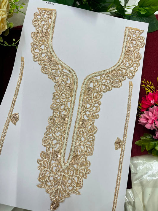Handmade Bead Work Neck Patch for Kurtis, Dresses & Blouses – Designer Handcrafted Beaded Neckline Applique | DC1004 | Rose Gold