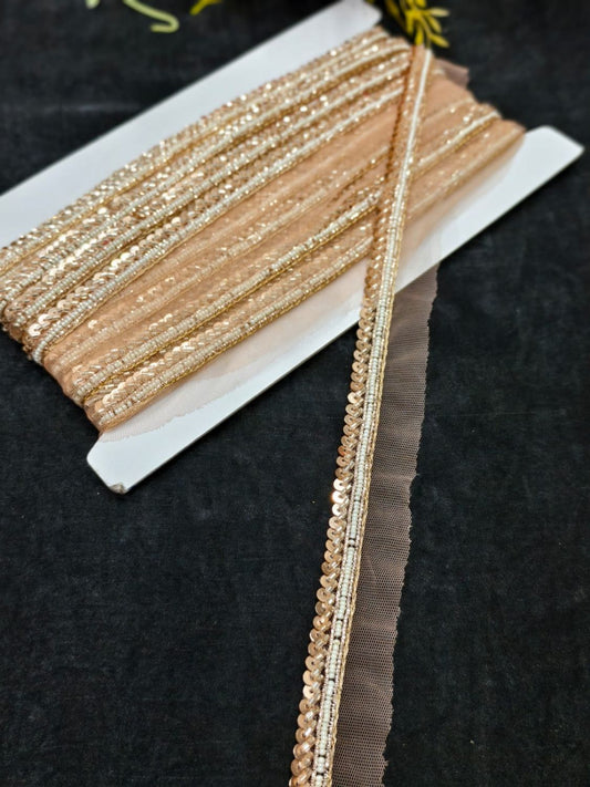 Handmade Jardoshi Work Saree Laces Border for Sarees & Dupattas – 9 Meters, 0.5-Inch Embroidered Trim | Rose Gold