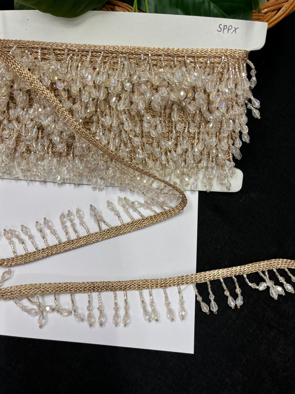 Beautiful Crystal Hanging Lace – Premium Designer Latkan Lace | Rose Gold