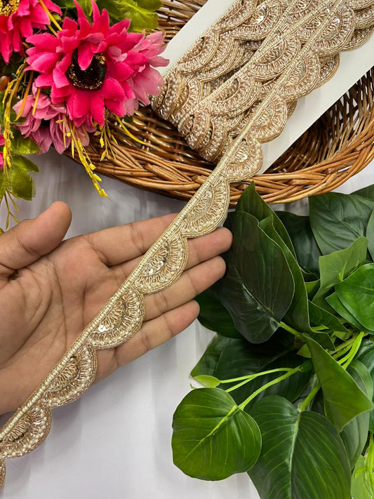Premium Handcrafted Zardozi Lace – Elegant Handmade Designer Border | Rose Gold