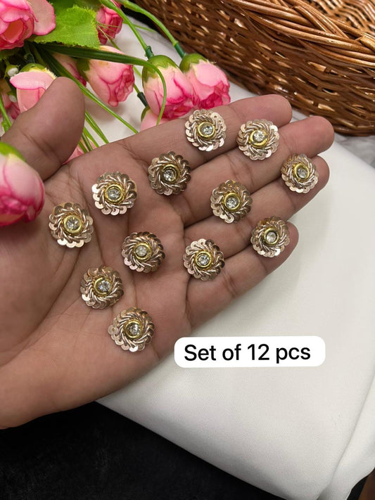 Handcrafted Sequins Work Small Butties for Sarees & Dupattas – Designer Embroidered Butti Patch Set (12 Pieces) | Rose Golden
