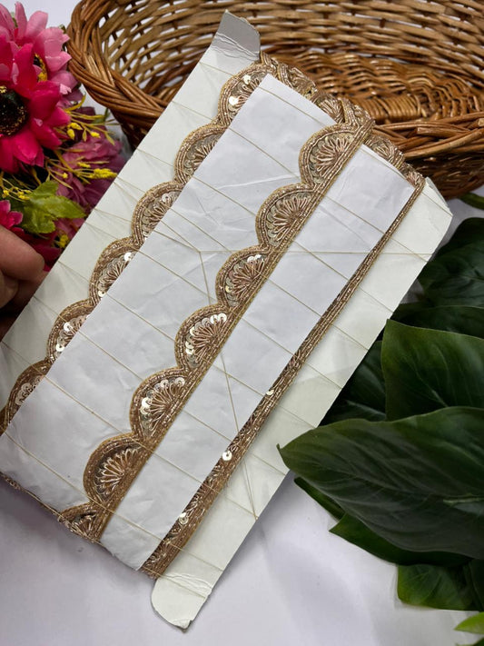 Handmade Scalloped Zardozi Work Lace for Sarees and Bridal Wear – Premium Handmade Lace | Rose Gold