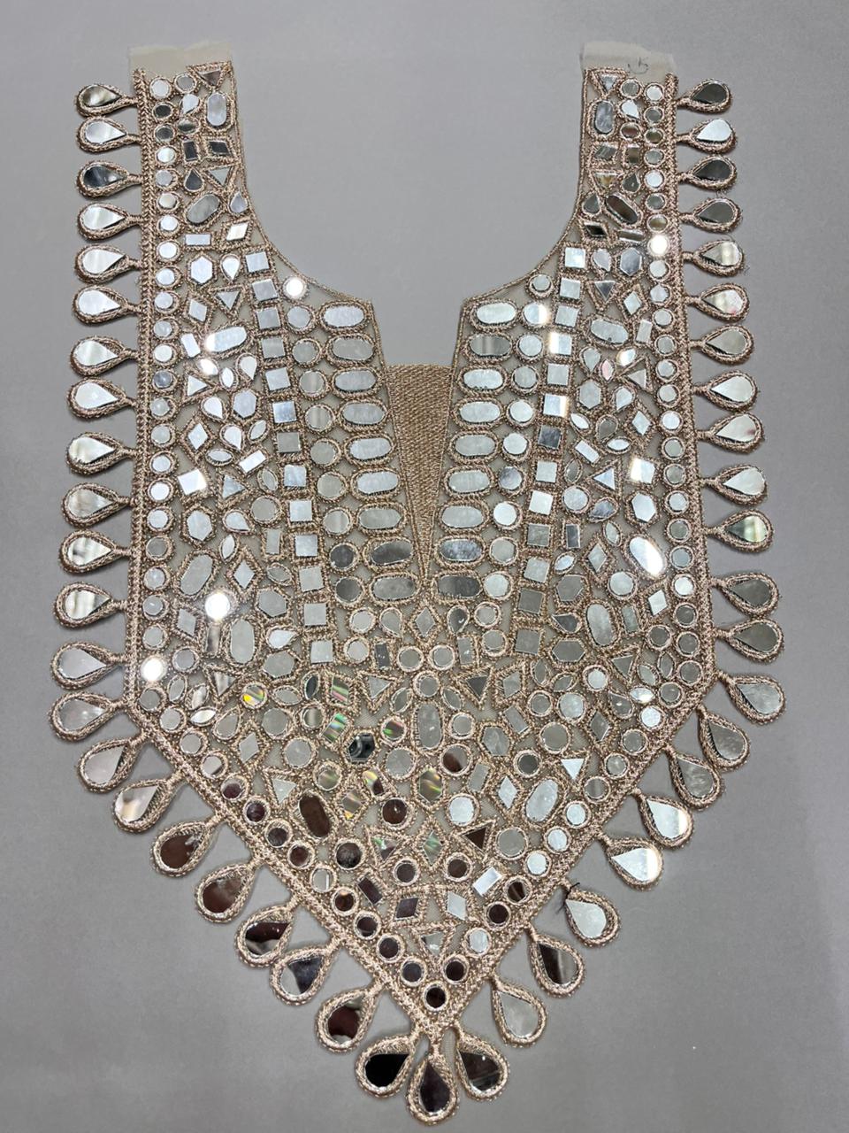 Mirror Work Neck Patch for Dresses & Kurtis – Designer Handcrafted Embellished Neck Applique | Rose Golden
