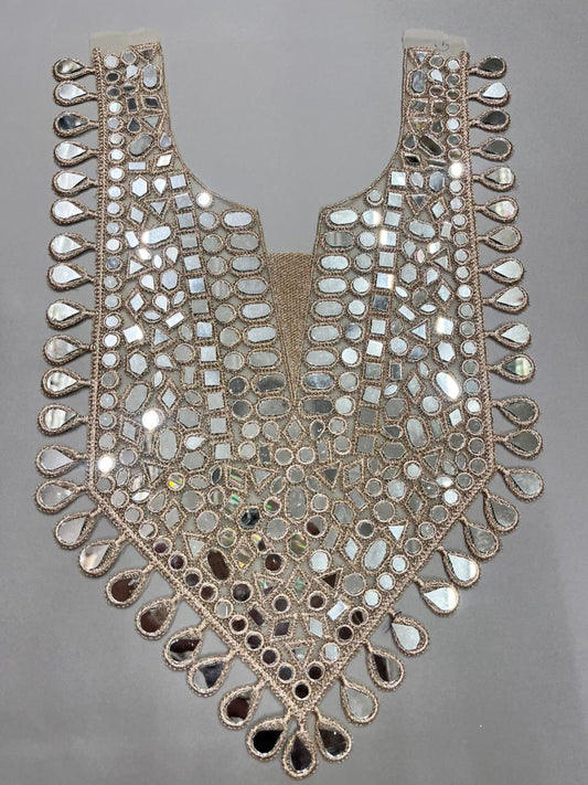 Mirror Work Neck Patch for Dresses & Kurtis – Designer Handcrafted Embellished Neck Applique | Rose Golden