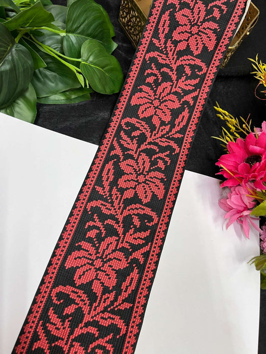Cross Stitch Jacquard Border – 9 Meters, 4-Inch Thread Embroidered Lace for Sarees, Lehengas & Dupattas | Rosla