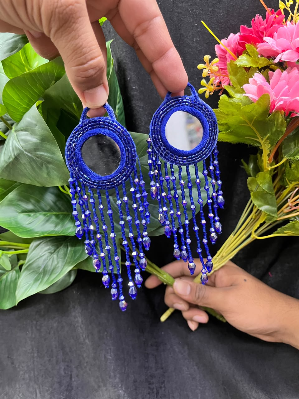 Designer Mirror Work Latkans for Blouses & Lehengas – Decorative Mirror Tassels for Ethnic Wear (6 Inch) | DC0981 | Royal Blue