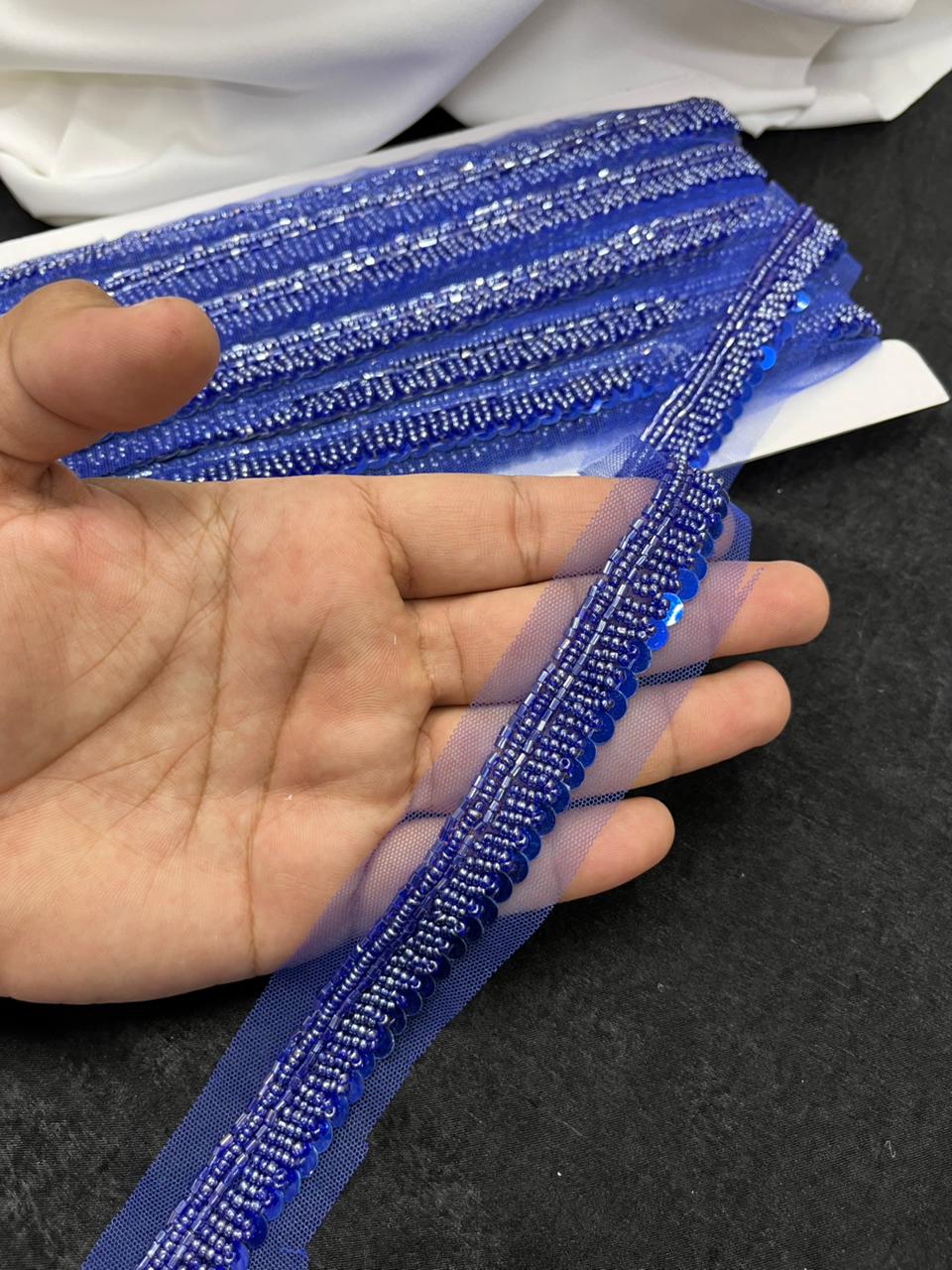 Beautiful Handcrafted Lace Trim for Sarees, Kurtis & Dresses – Decorative Handmade Embroidery Lace Border | Royal Blue