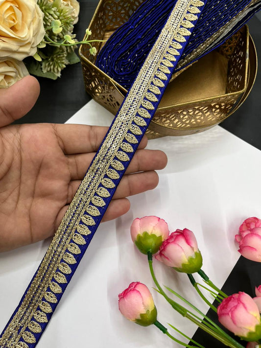 Elegant Embroidered Silk Saree Lace Borders – Premium 1 Inch Designer Border for Dupattas, Lehengas & Festive Wear (9 Meter) | Royal Blue