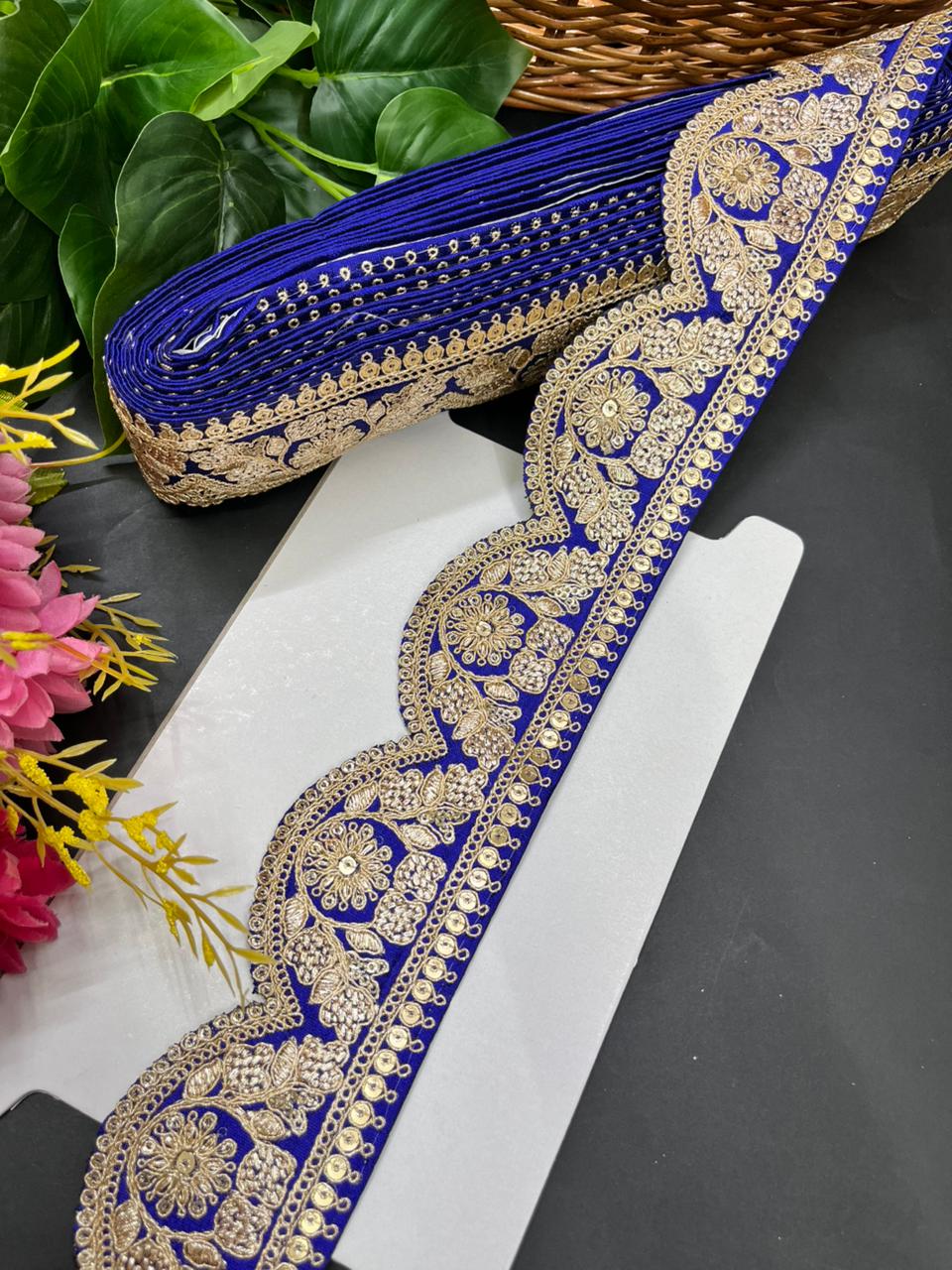 Delicate Scalloped Embroidery Lace for Sarees & Dresses – Designer Embroidered Border for Ethnic & Western Outfits (9 Meter, 2 Inch Width) | Royal Blue