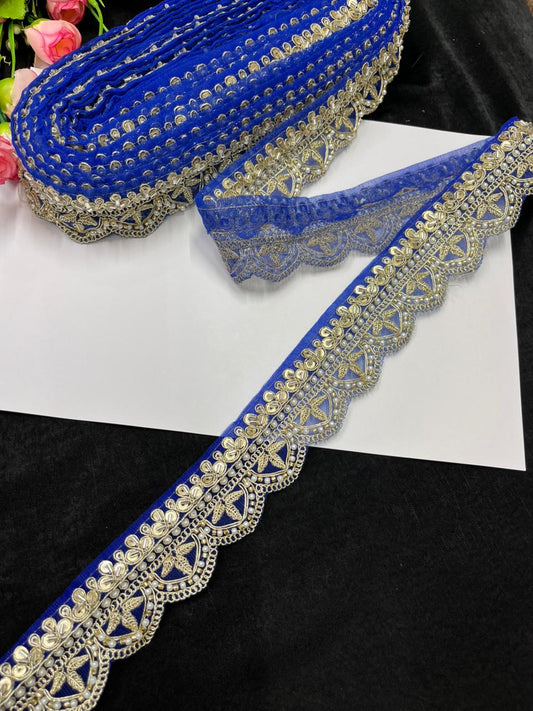 Bridal Saree Lace Border – Designer Maggam Work Lace for Sarees, Blouses & Lehengas (1.75 Inch) | Royal Blue
