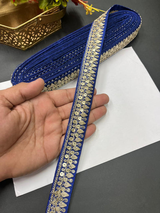 Zari Embroidered Silk Lace – Premium Designer Border for Sarees, Lehengas & Dupattas (9 Meter, 1 Inch Width) | Royal Blue