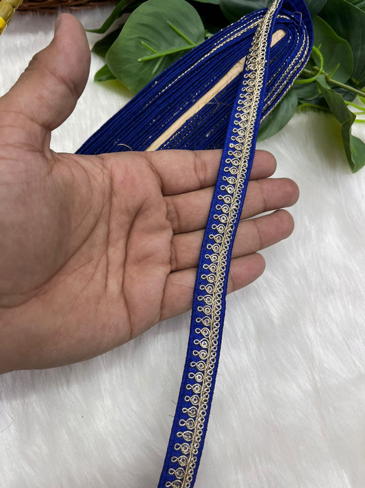 Embroidered Designer Lace - Indian Wedding Trims, Saree Border, Lace Reel 9 Meter (0.5 Inch Width) | Royal Blue