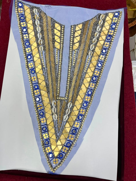 Designer Handcrafted Neck Patch for Dresses, Kurtis & Blouses – Premium Embroidered Neckline Applique | DC0982 | Royal Blue